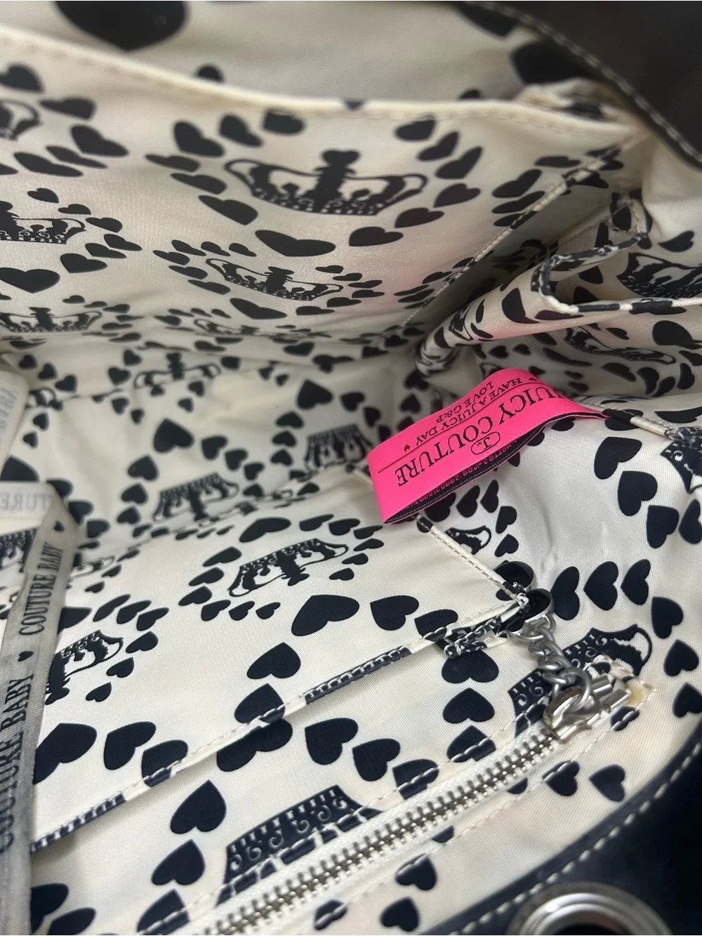 Juicy Couture Vintage 2008 'Couture Baby' Black Diaper Bag with Changing Pad
